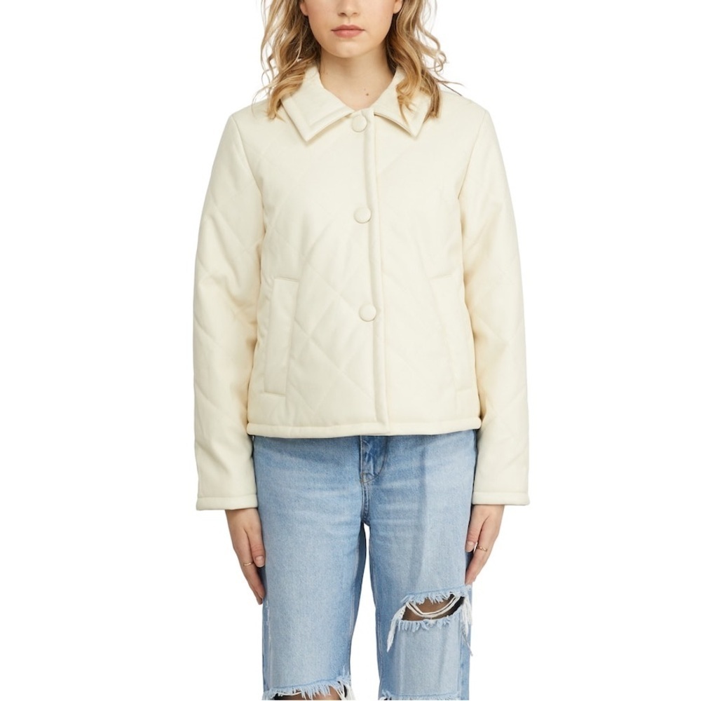 NVLT Women’s Cream Large Diamond Quilted Vegan Snap-Up Jacket Sz XL NWT